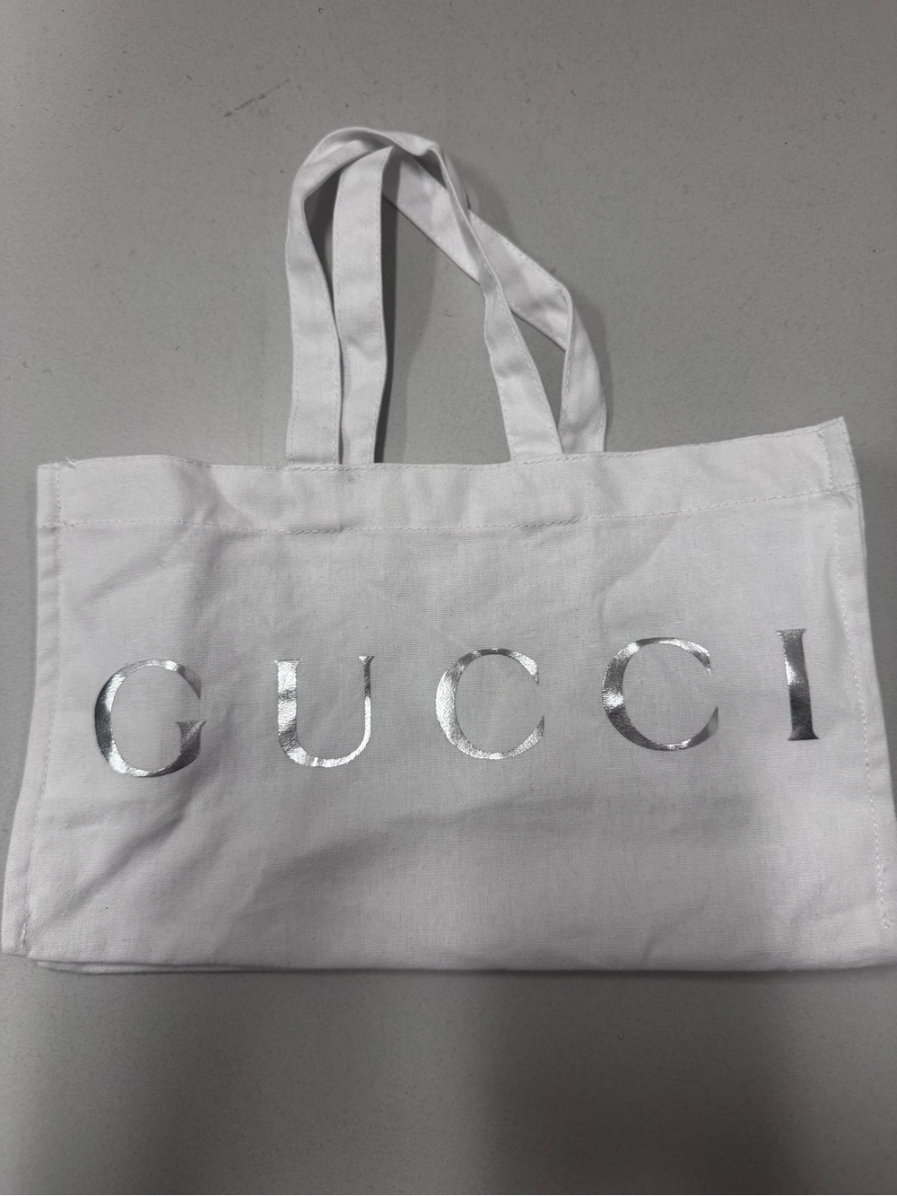 Gucci Small White Tote with Silver Metallic Logo